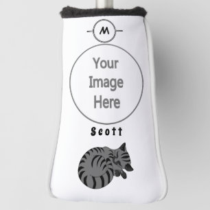 Adorable Gray Tabby Kitten Sleep Name Tag Golf Head Cover