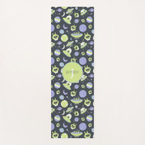 Adorable Green Aliens Space Ships UFO Kids Yoga Mat