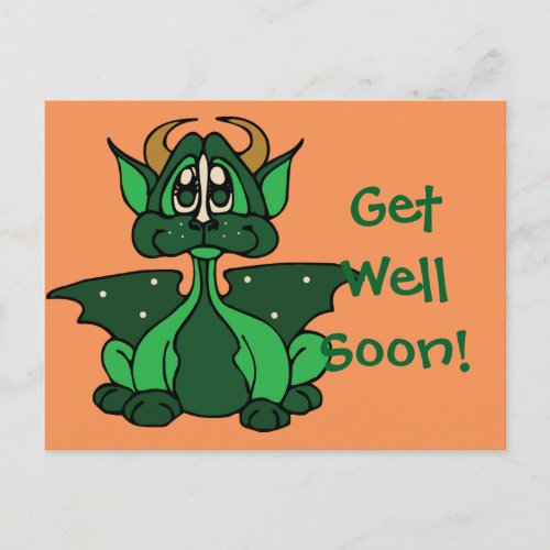 Adorable Green Baby Dragon Get Well Soon Postcard