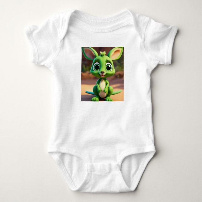 Adorable Green Baby Kangaroo Baby Bodysuit (Front)