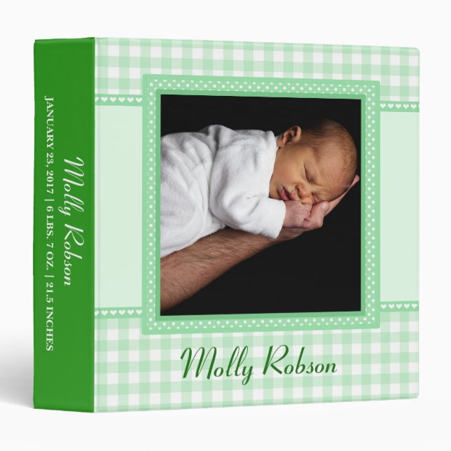 Adorable green Baby Photo Album 3 Ring Binder (Front/Spine)