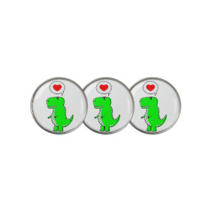 Adorable Green Cartoon T-Rex Dinosaur Golf Ball Marker