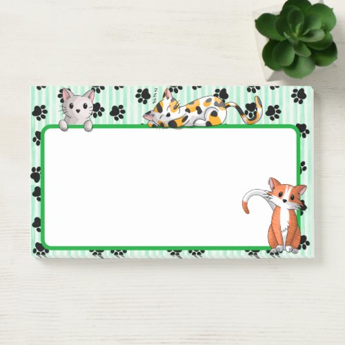 Adorable Green color with paws cute kittens 10x6 Post_it Notes