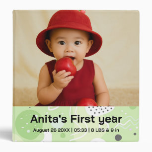 Adorable Green customized baby album 3 Ring Binder
