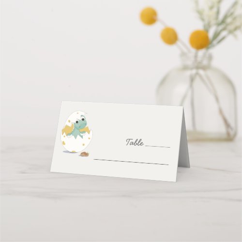 Adorable Green Dinosaur Egg Themed Baby Events Place Card