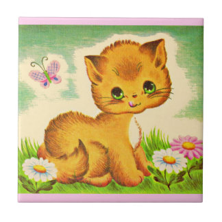 adorable green-eyed kitten ceramic tile