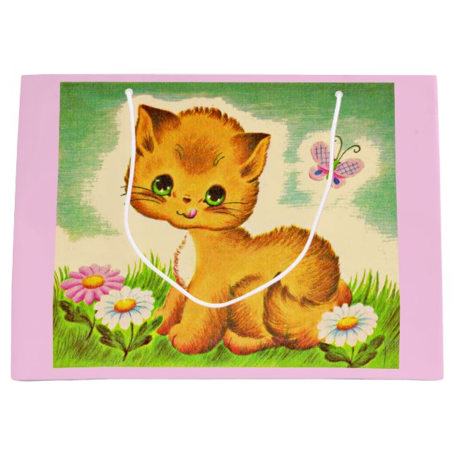 adorable green-eyed kitten print large gift bag (Front)