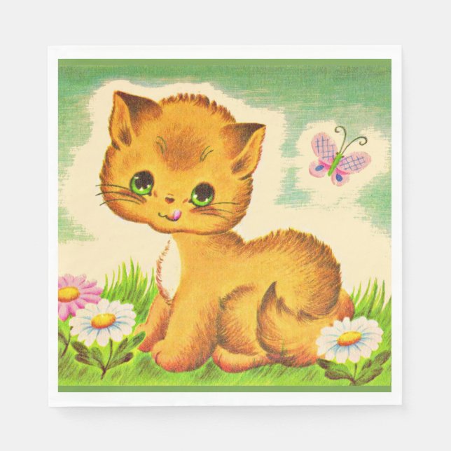 adorable green-eyed kitten print napkins (Front)