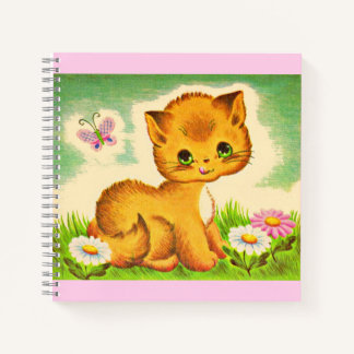 adorable green-eyed kitten print notebook