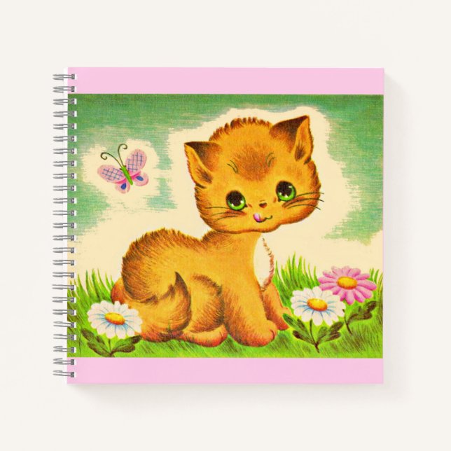 adorable green-eyed kitten print notebook (Front)