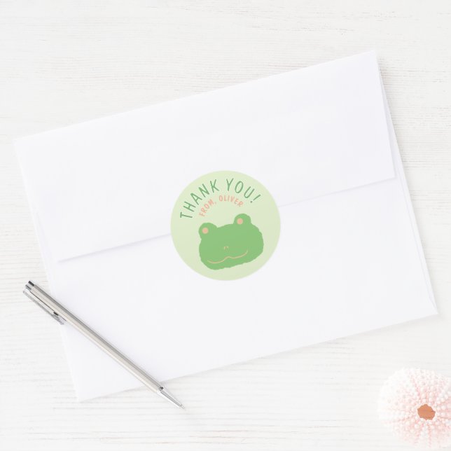 Adorable Green Frog Personalized Birthday Sticker (Envelope)