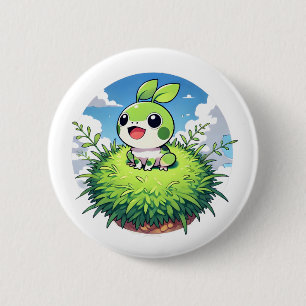 Adorable green frog with big eyes button