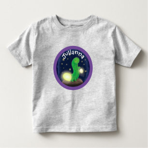 Adorable green glow worm cartoon illustration toddler t-shirt