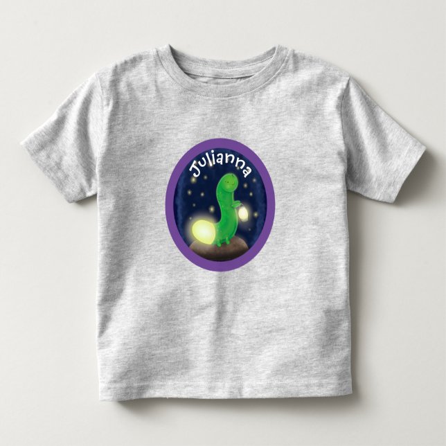 Adorable green glow worm cartoon illustration toddler t-shirt (Front)