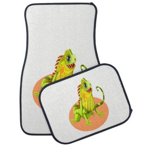 Adorable green happy nature iguana lizard car floor mat