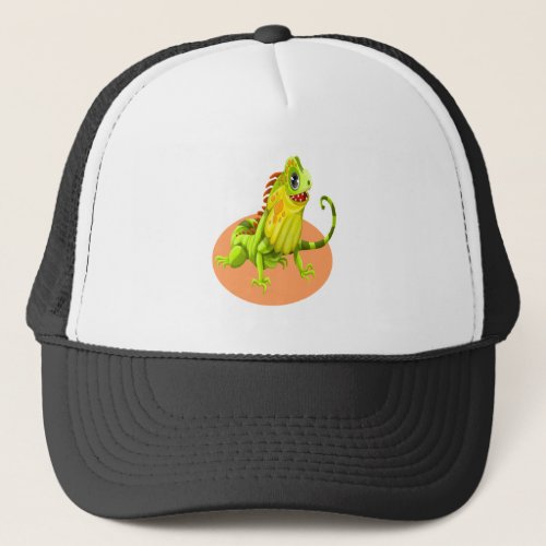 Adorable green happy nature iguana lizard trucker hat
