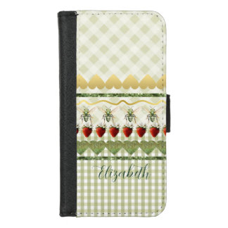 Adorable Green Plaid and Check Bee Heart Gold Name iPhone 8/7 Wallet Case