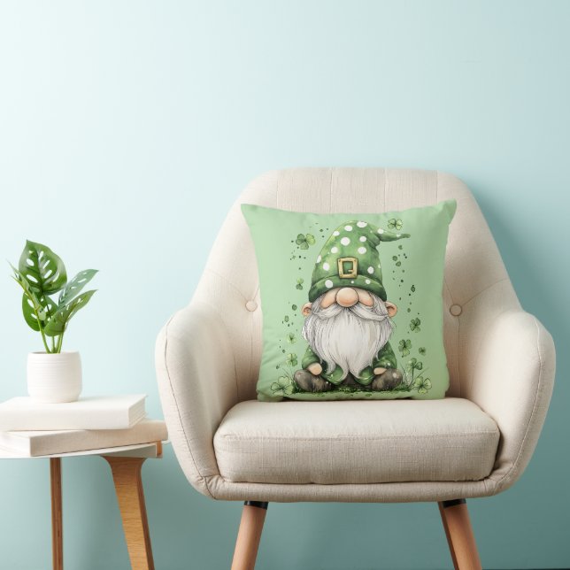 Adorable Green St. Patrick's Day Gnomes Throw Pill Pillow (Chair)