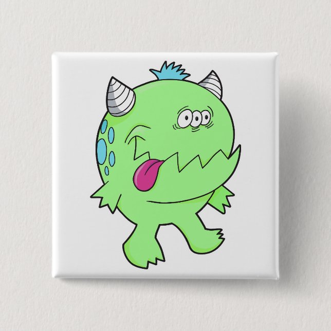 adorable green tongue chomper monster pinback button (Front)