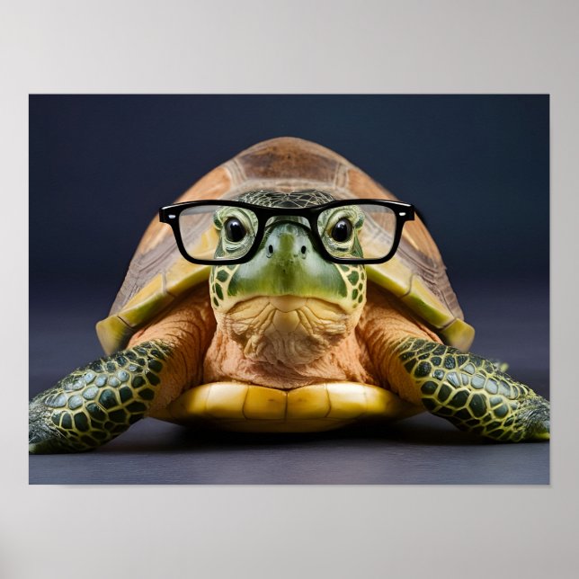 Adorable Green Turtle with Glasses Poster (Front)