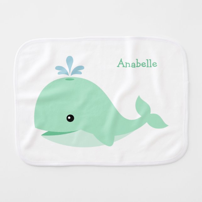 Adorable Green Whale Burp Cloth (Front Horizontal)