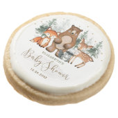 Adorable Greenery Woodland Animals Baby Shower Round Shortbread Cookie (Angled)