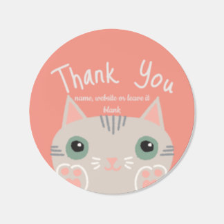 Adorable Grey Kitty Thank You | Small Business  Classic Round Sticker
