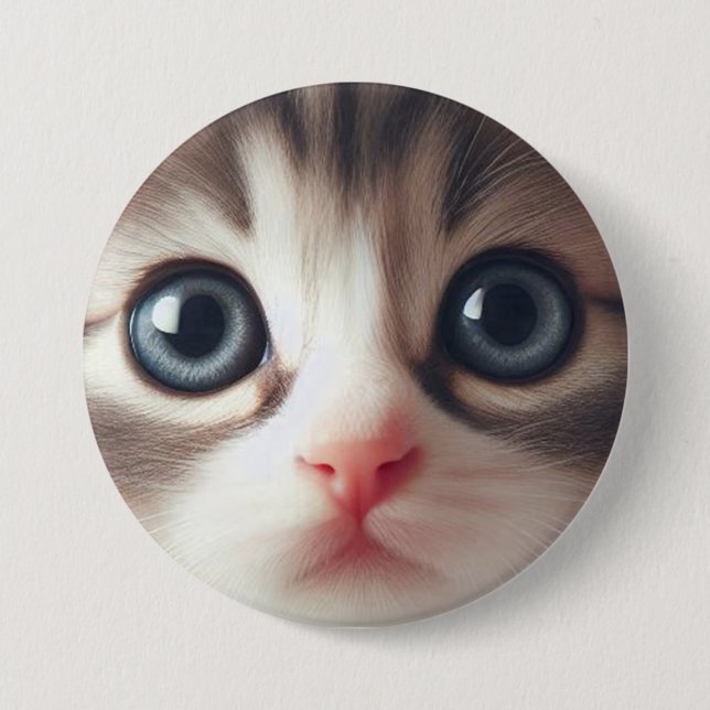 Adorable Grey White Kitten With Blue Eyes Button (Front)