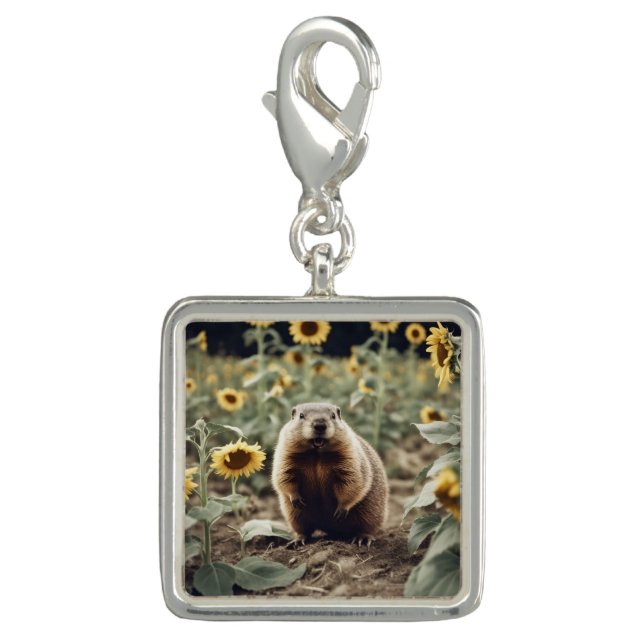 Adorable groundhog in sunflower field charm (Front)