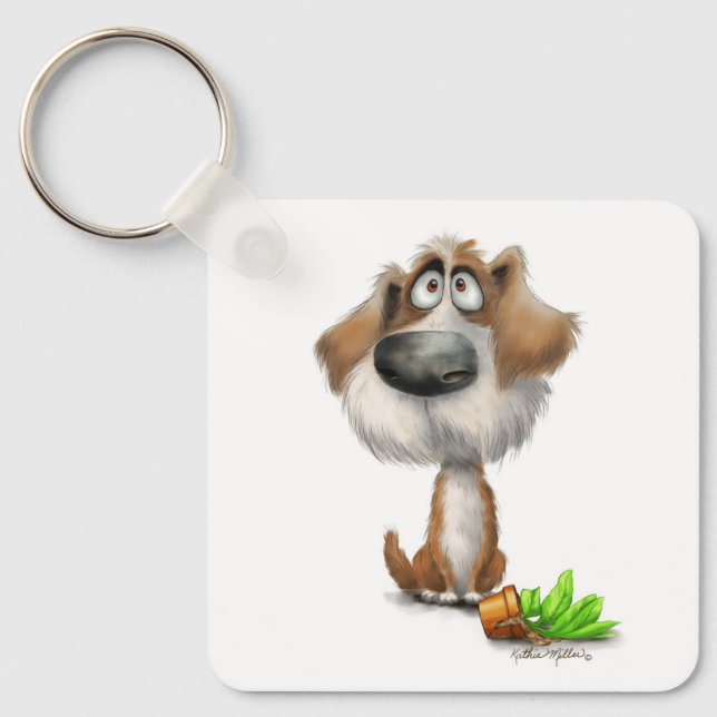 Adorable Guilty Shaggy Dog Cartoon Keychain (Front)