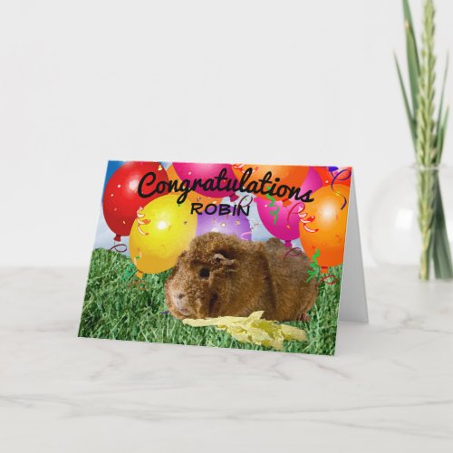 Adorable Guinea Pig and Balloons  Congratulations Card