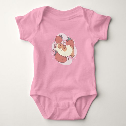 Adorable Guinea Pig and Strawberries Baby Bodysuit