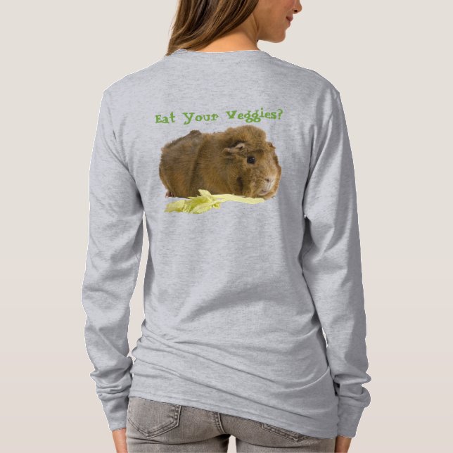 Adorable Guinea Pig Eating Celery Front Back Photo T-Shirt (Back)