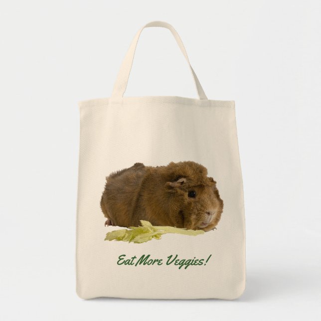Adorable Guinea Pig Eating Celery Photo Reusable Tote Bag (Front)
