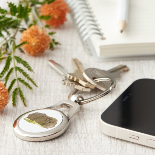 Adorable Guinea Pig Eating Celery Photography Keychain