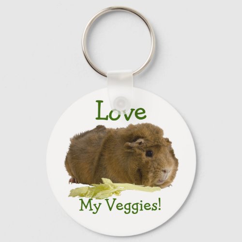 Adorable Guinea Pig Eating Celery Photography Keychain