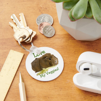 Adorable Guinea Pig Eating Celery Photography Keychain