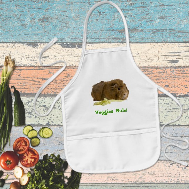 Adorable Guinea Pig Eating Celery Photography Kids' Apron (Cute guinea pig kids apron as a fun gift idea is available in three fabric colors. )