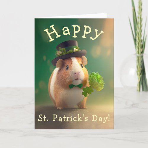 Adorable Guinea Pig Good Tidings St Patricks Day Holiday Card
