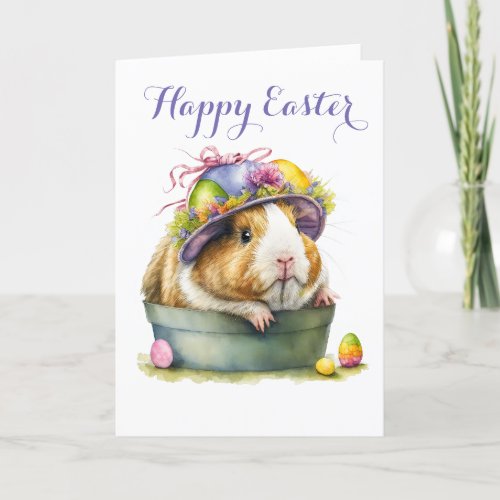 Adorable Guinea Pig in an Easter Basket Holiday Card