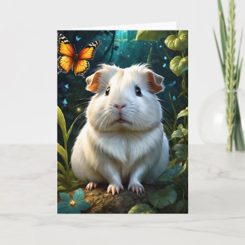 Adorable Guinea Pig in Forest with Butterfly Blank Card