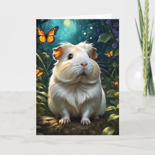 Adorable Guinea Pig in Forest with Butterfly Blank Card