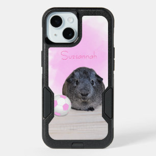 Adorable Guinea Pig Pink Soccer Ball Custom Name iPhone 15 Case