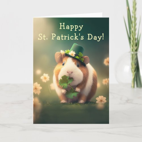 Adorable Guinea Pig St Patricks Day Holiday Card