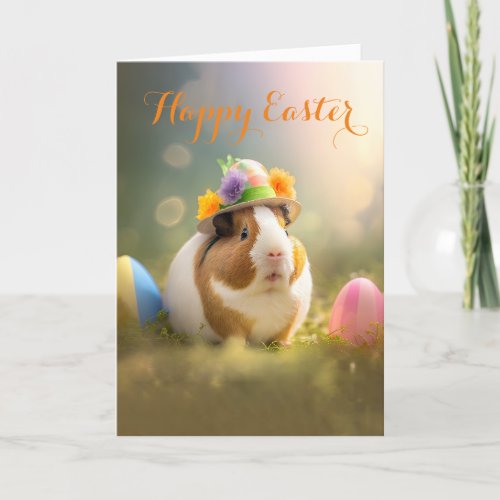 Adorable Guinea Pig with Easter Hat Holiday Card