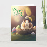 Adorable Guinea Pig with Eggs and Basket Easter Ho