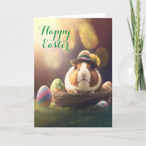 Adorable Guinea Pig with Eggs and Basket Easter Ho Holiday Card
