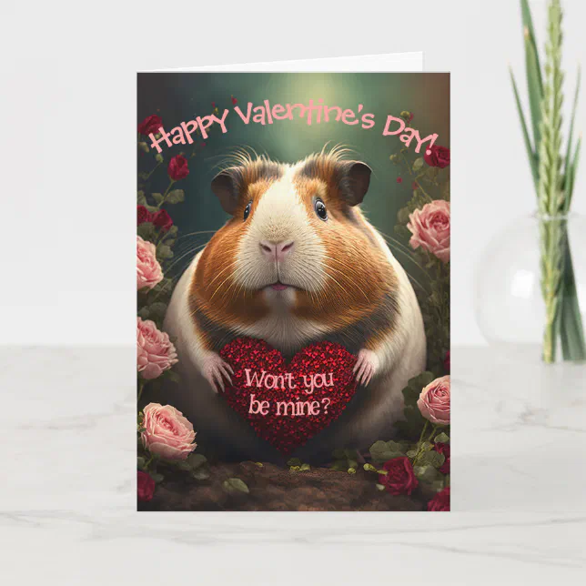 Adorable Guinea Pig with Heart Valentine's Day Holiday Card | Zazzle