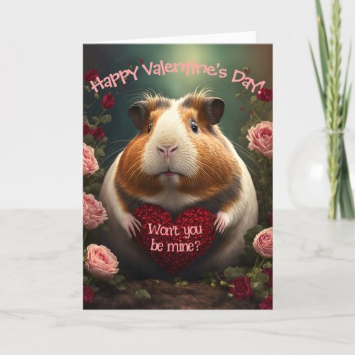 Adorable Guinea Pig with Heart Valentines Day Holiday Card