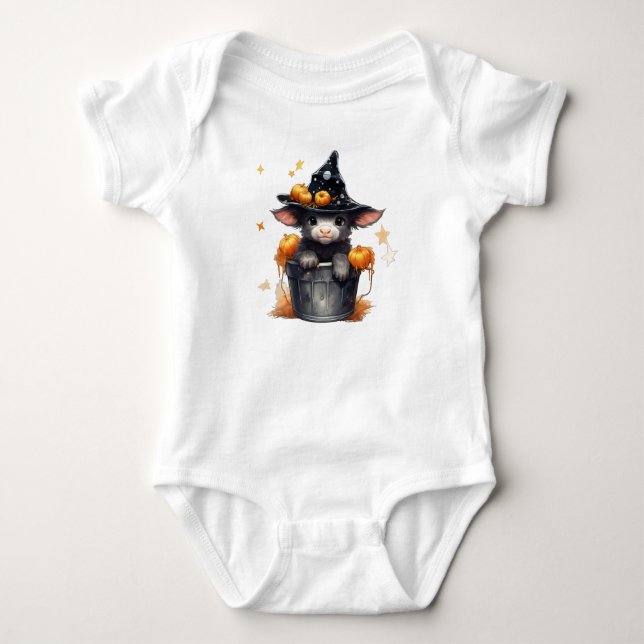 ADORABLE HALLOWEEN COW IN A BUCKET BABY BODYSUIT (Front)